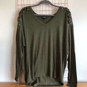EXPRESS | Laced-Up Long-Sleeved Top - Green